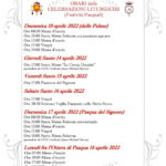 Timetable of the celebrations for the Holy Easter 2022